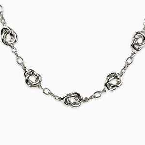 Dell Olio Necklace Station Gunmetal Silver Tone Shiny Knot Ring Designer 17" Vtg